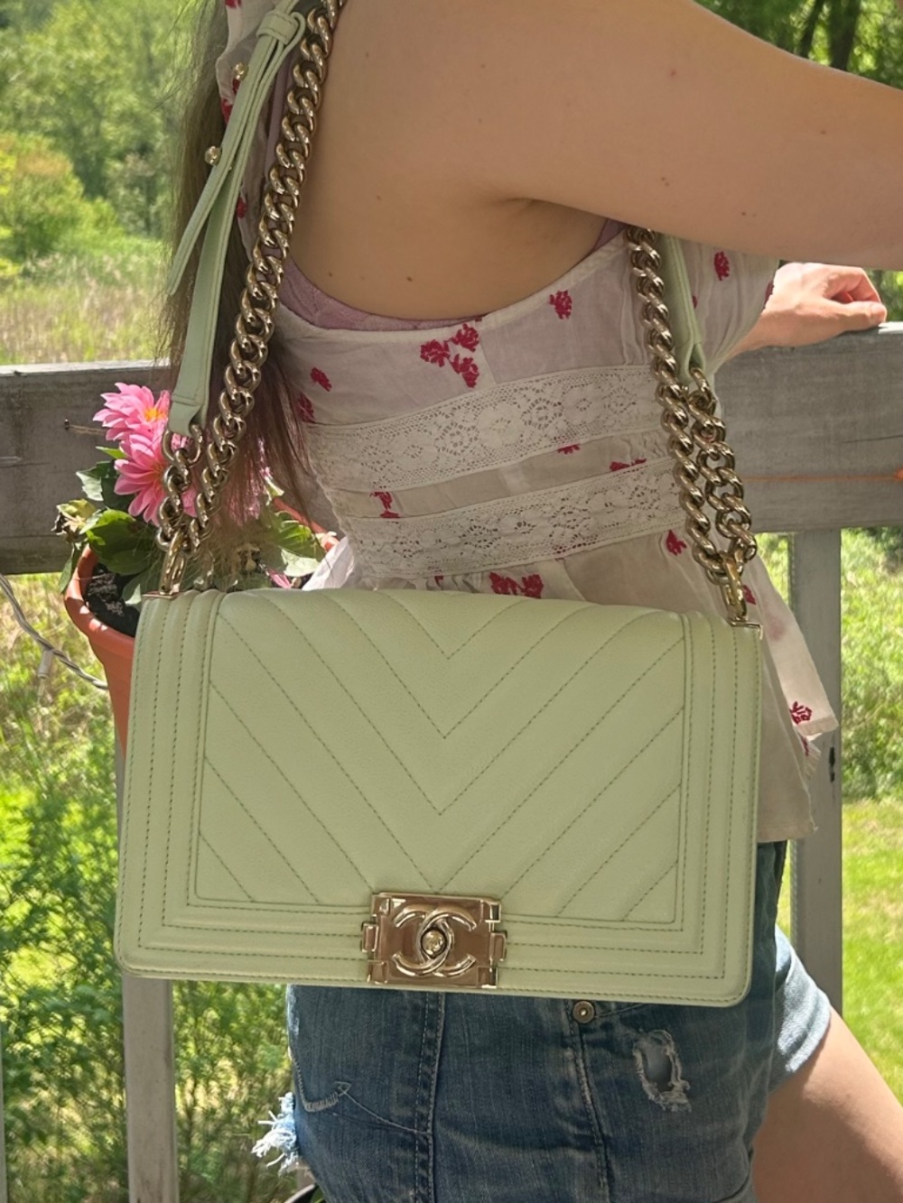 🩷TRADE🩷CHANEL Medium Boy Flap Bag Quilted Caviar Leather Light Green - Picture 2 of 16